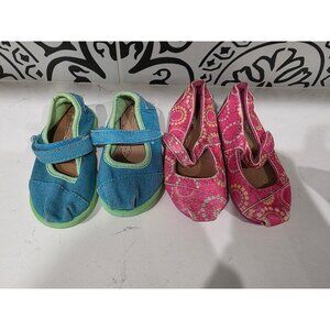 Lot of 2 TOMS Toddler Girls Shoes size 6 T pink & blue pair